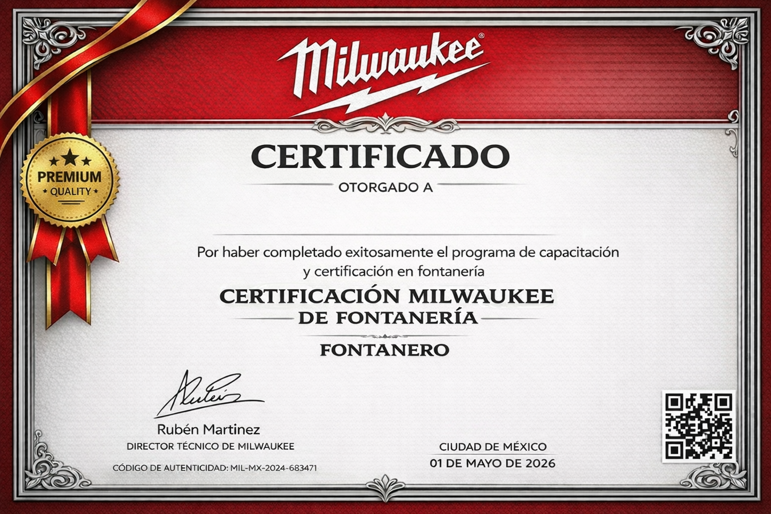Certificado Plomero Milwaukee